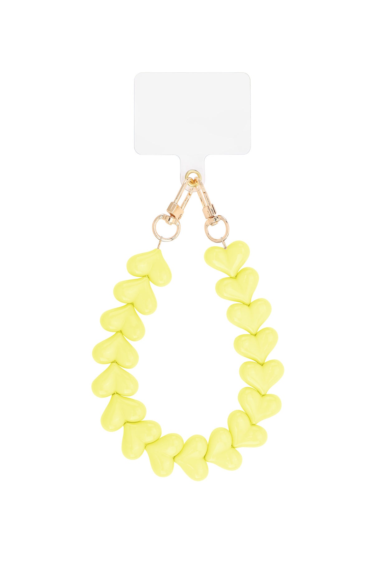 Telefoonketting met hartjes - geel