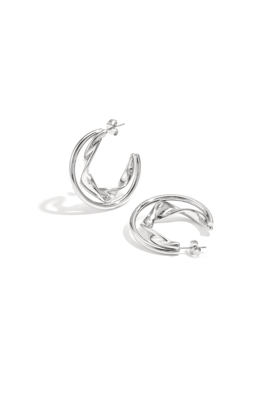 Dubbele dikke oorringen met gedraaide details - zilver