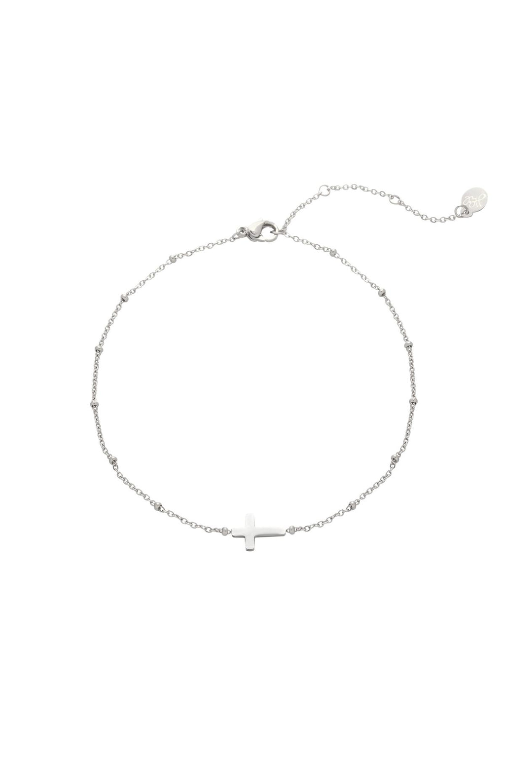 Enkelband met klassiek kruis – Roestvrij staal - zilver