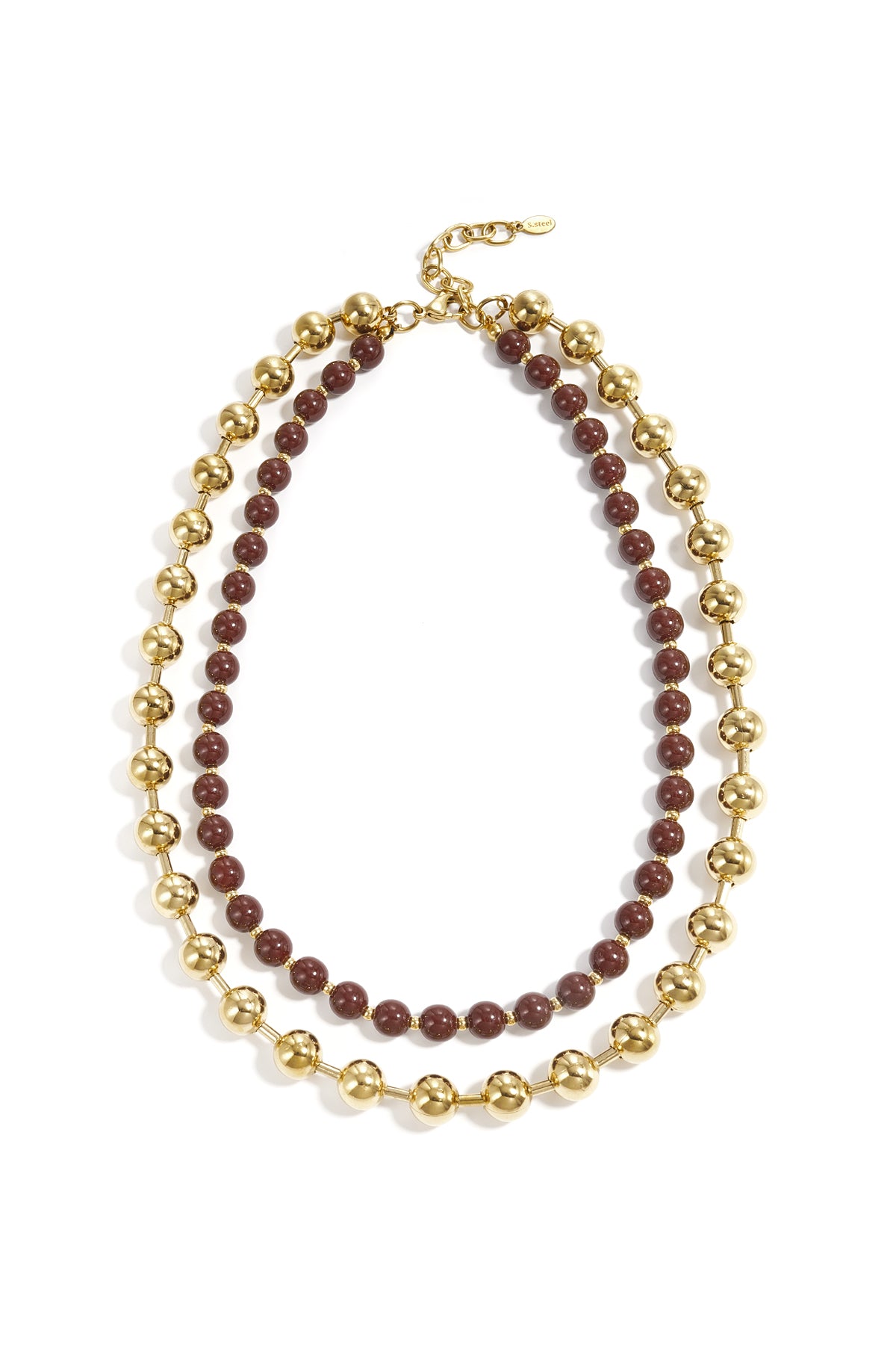 Gekoppelde ketting met gouden en gekleurde kralen
