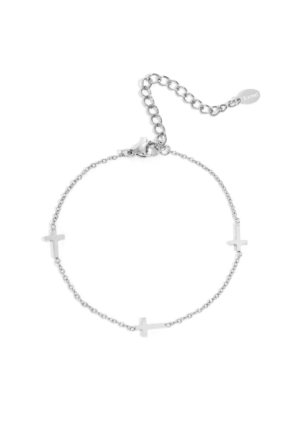 Roestvrijstalen kettingarmbanden met kruis, zilver