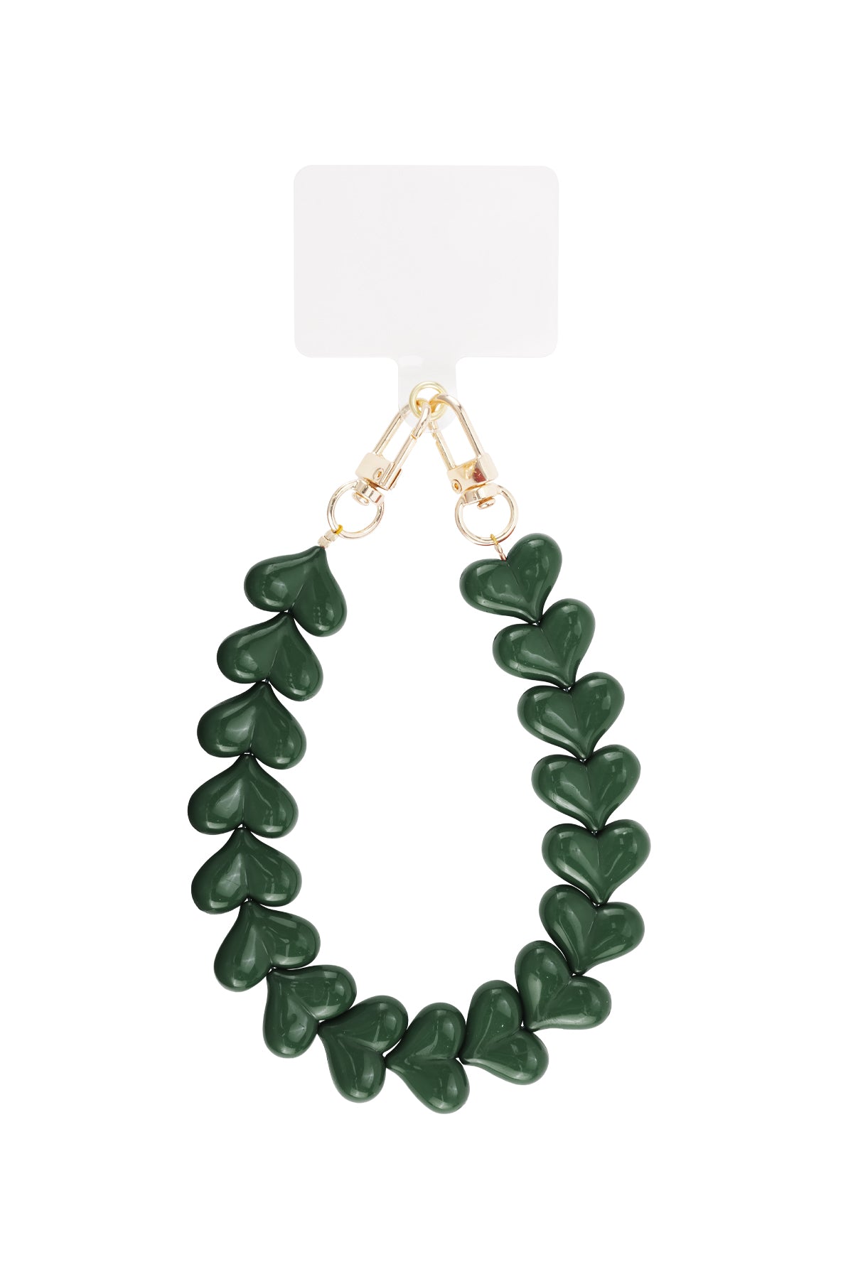 Telefoonketting met hartjes - leger groen