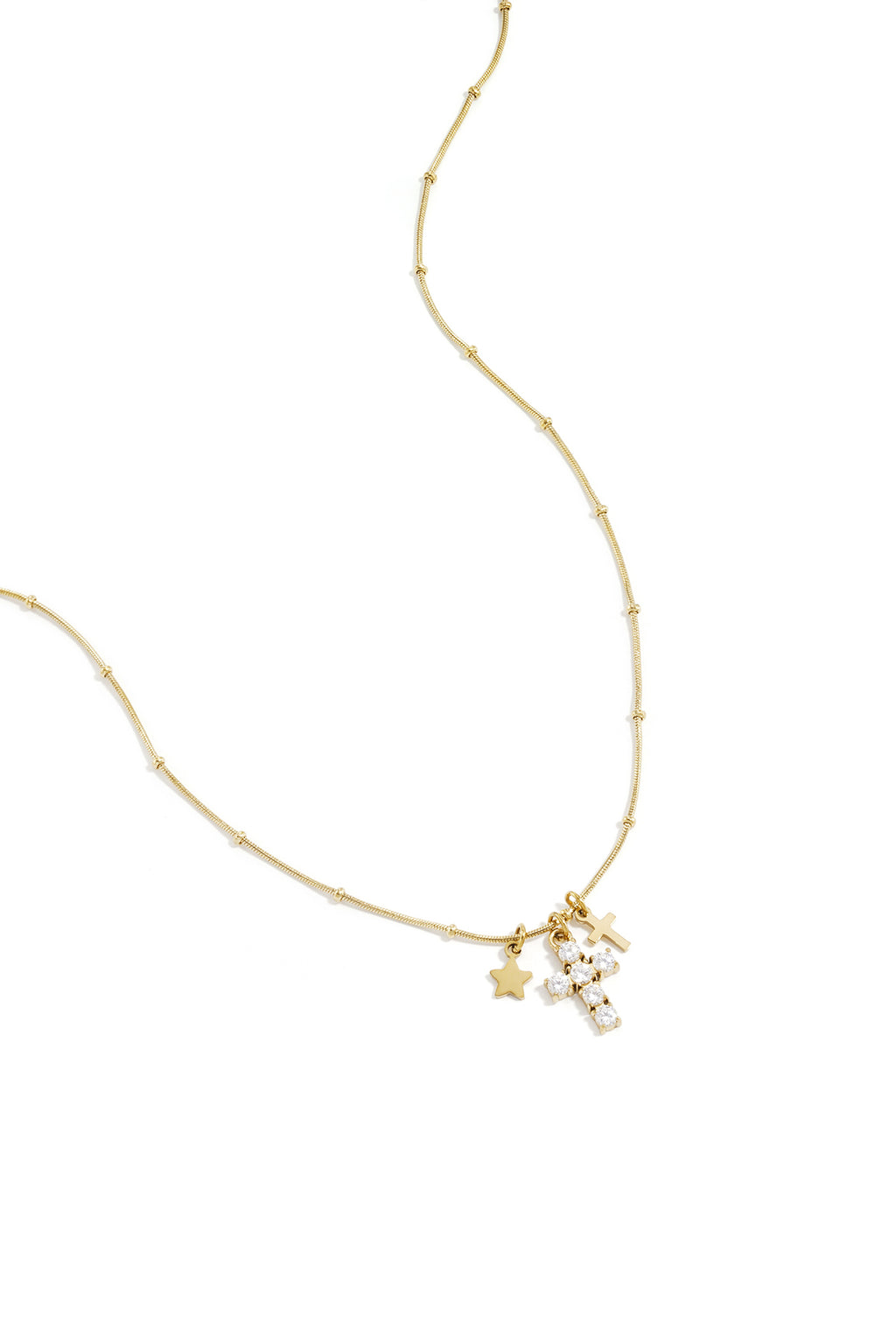 Ketting met kruis- en sterbedeltjes - goud