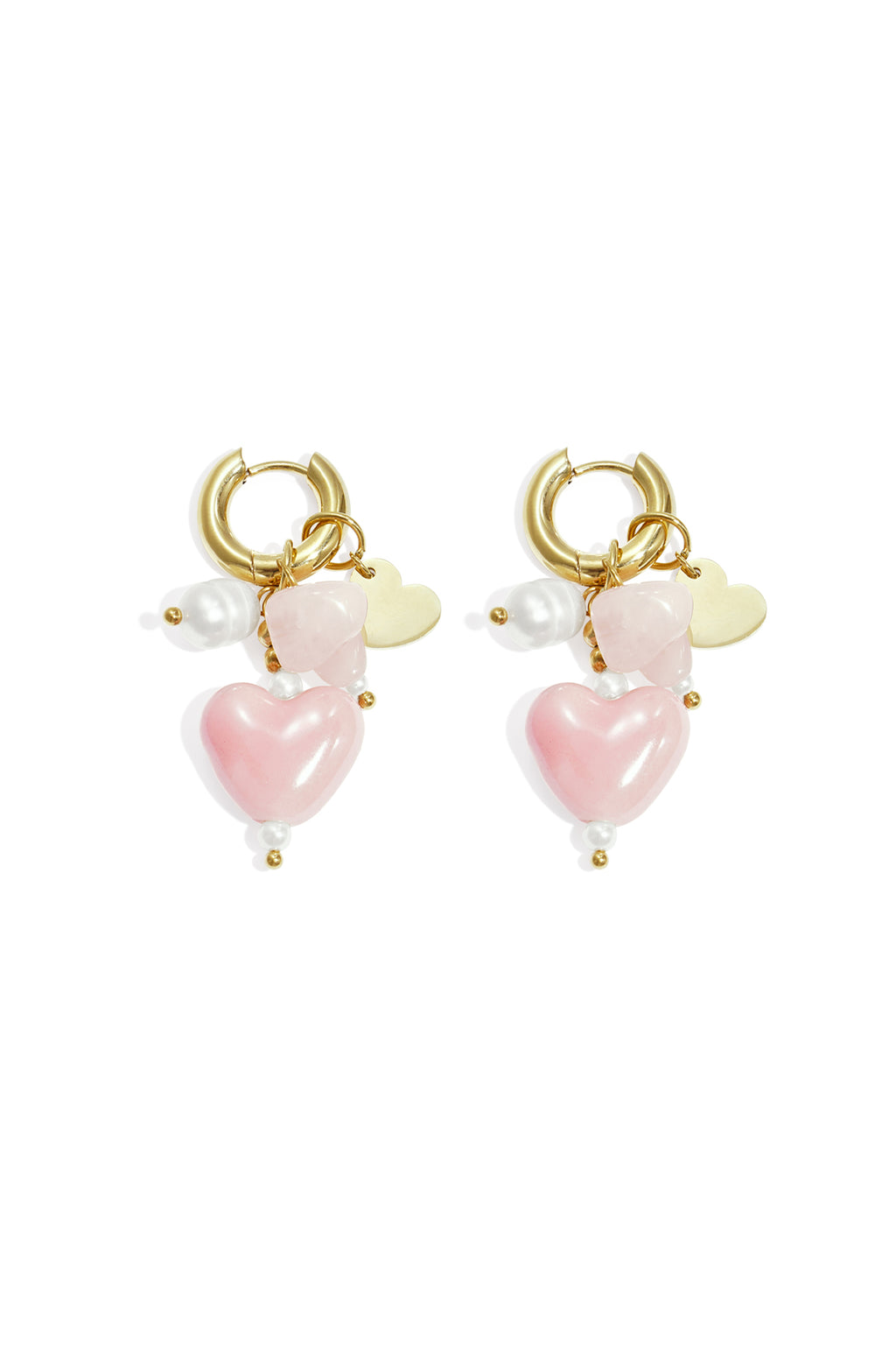Oorbellen met kraal en hart charms - roze