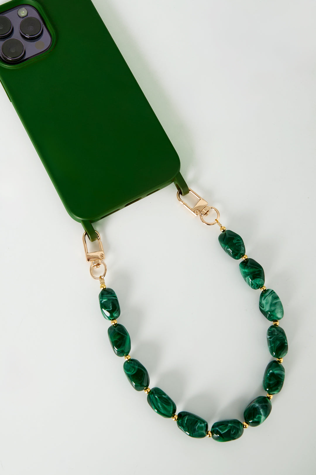 Telefoonkoord met kralen – Casual acryl – Dagelijks draagbaar - donker groen