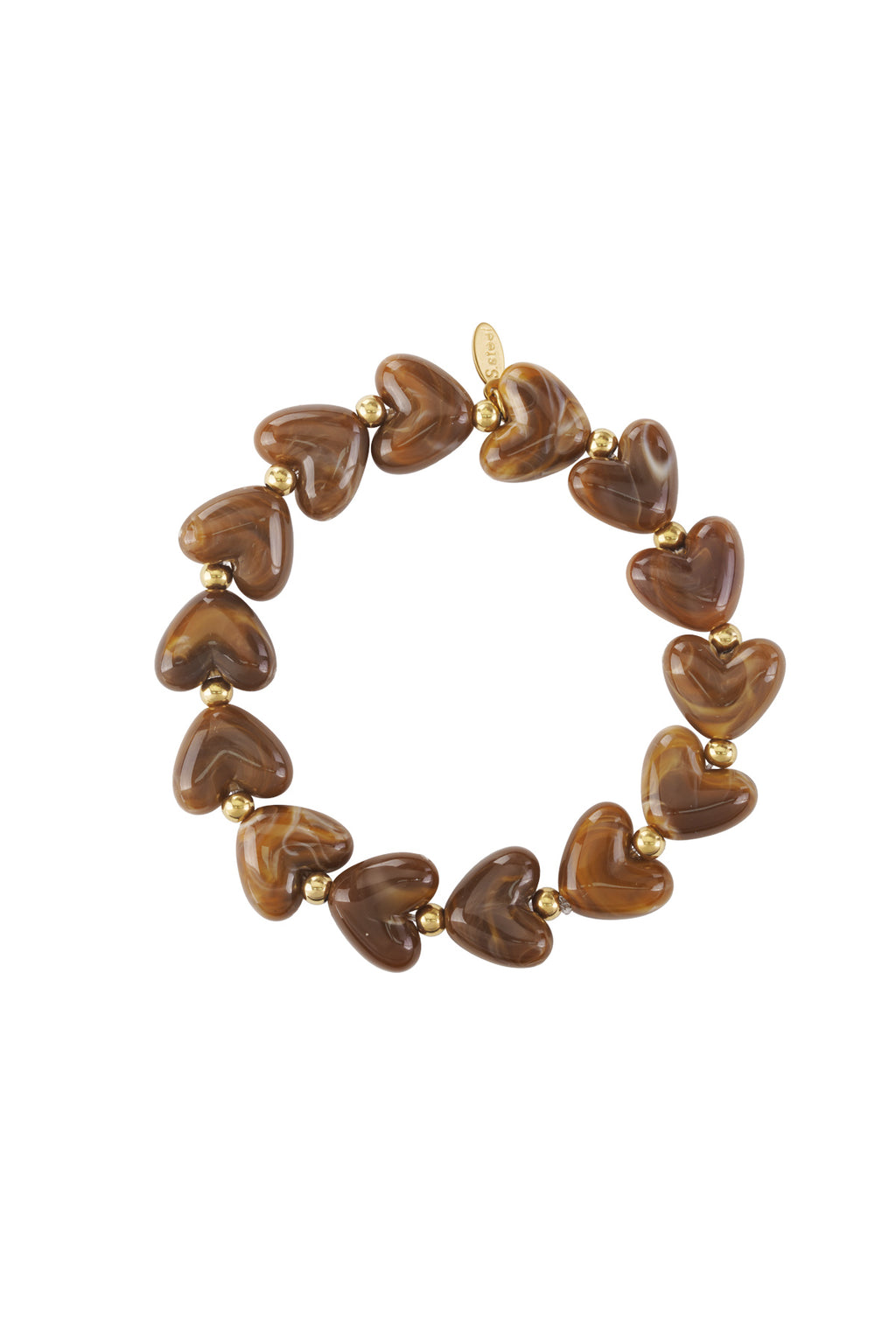 Elastische armband met hartkralen - bruin