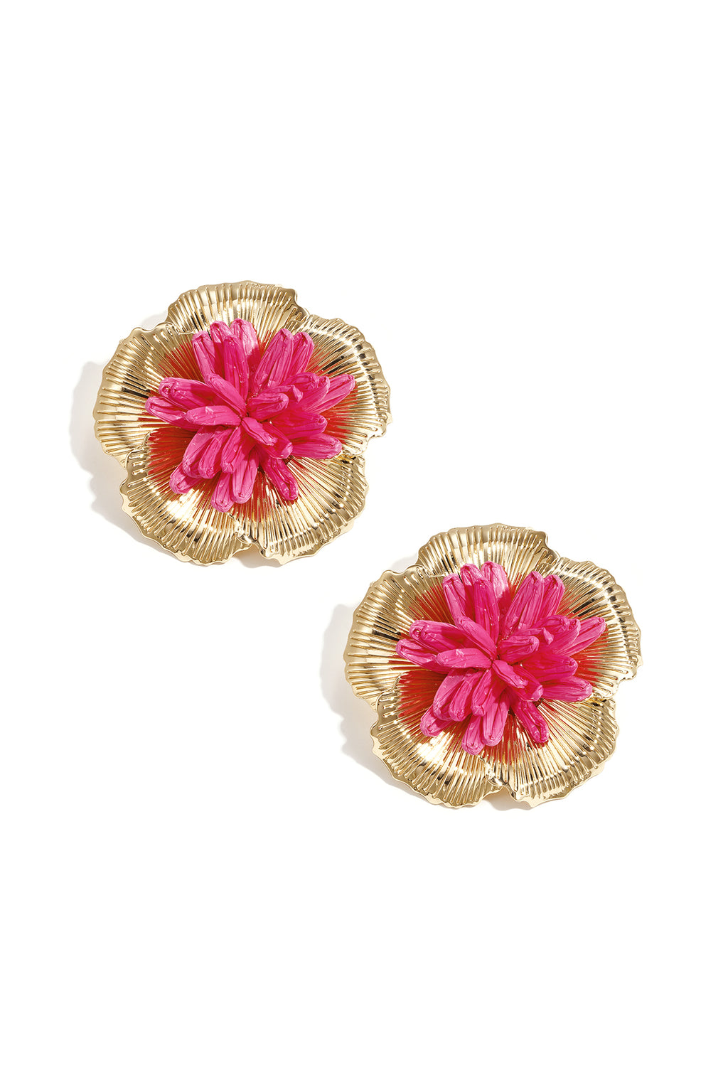 Oorbellen met 3D rafia bloem - roze