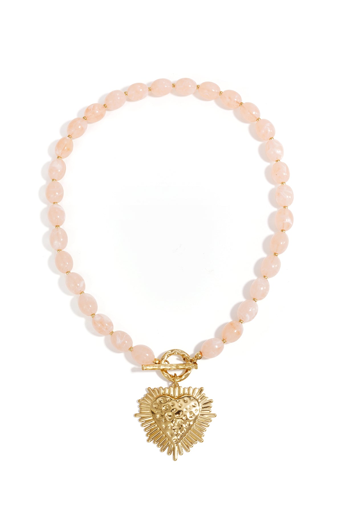 Kralenketting met frontsluitingcharm - licht roze