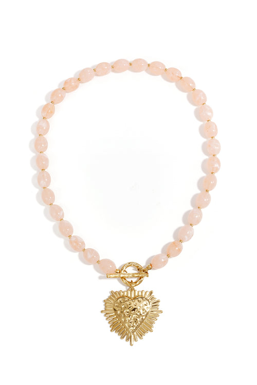 Kralenketting met frontsluitingcharm - licht roze