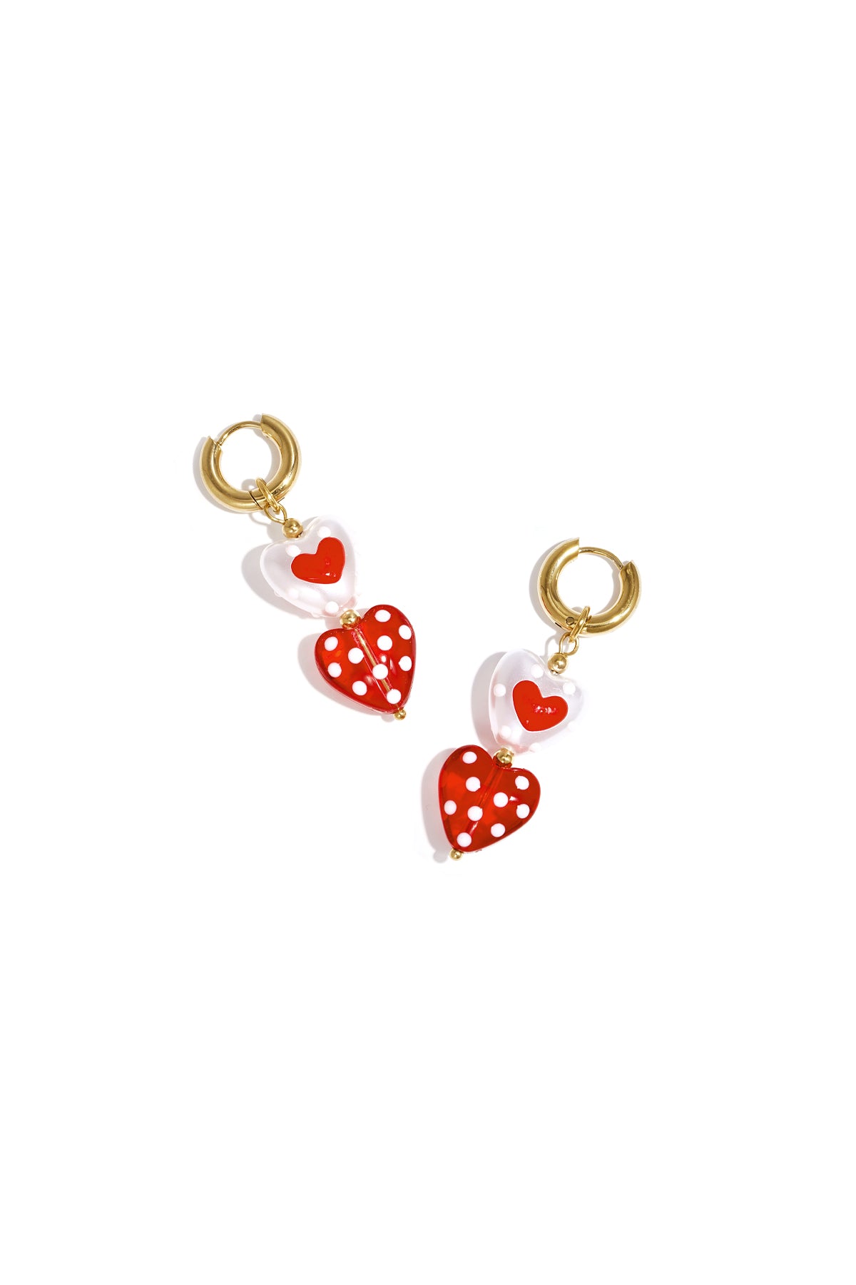 Oorbellen met hartvormige hanger - rood